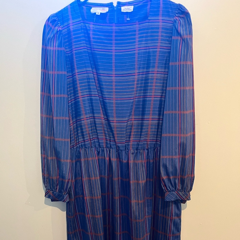 80s vintage Blue and Pink Plaid Women's Dress